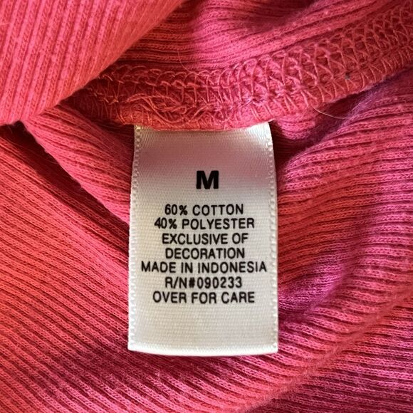 Nollie Hot Pink Ribbed Tank Top Womens Size M Cotton Poly Blend Raw Edge Top - Picture 5 of 6